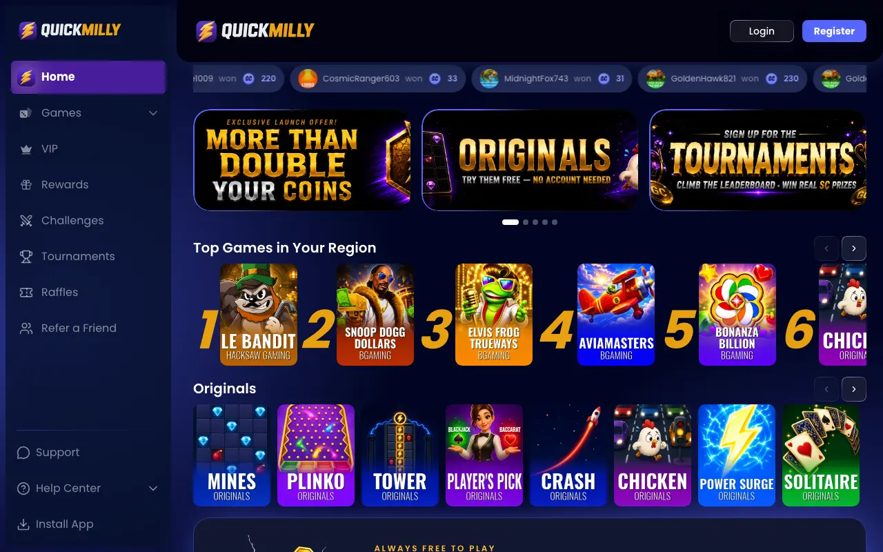 Screenshot of the QuickMilly website