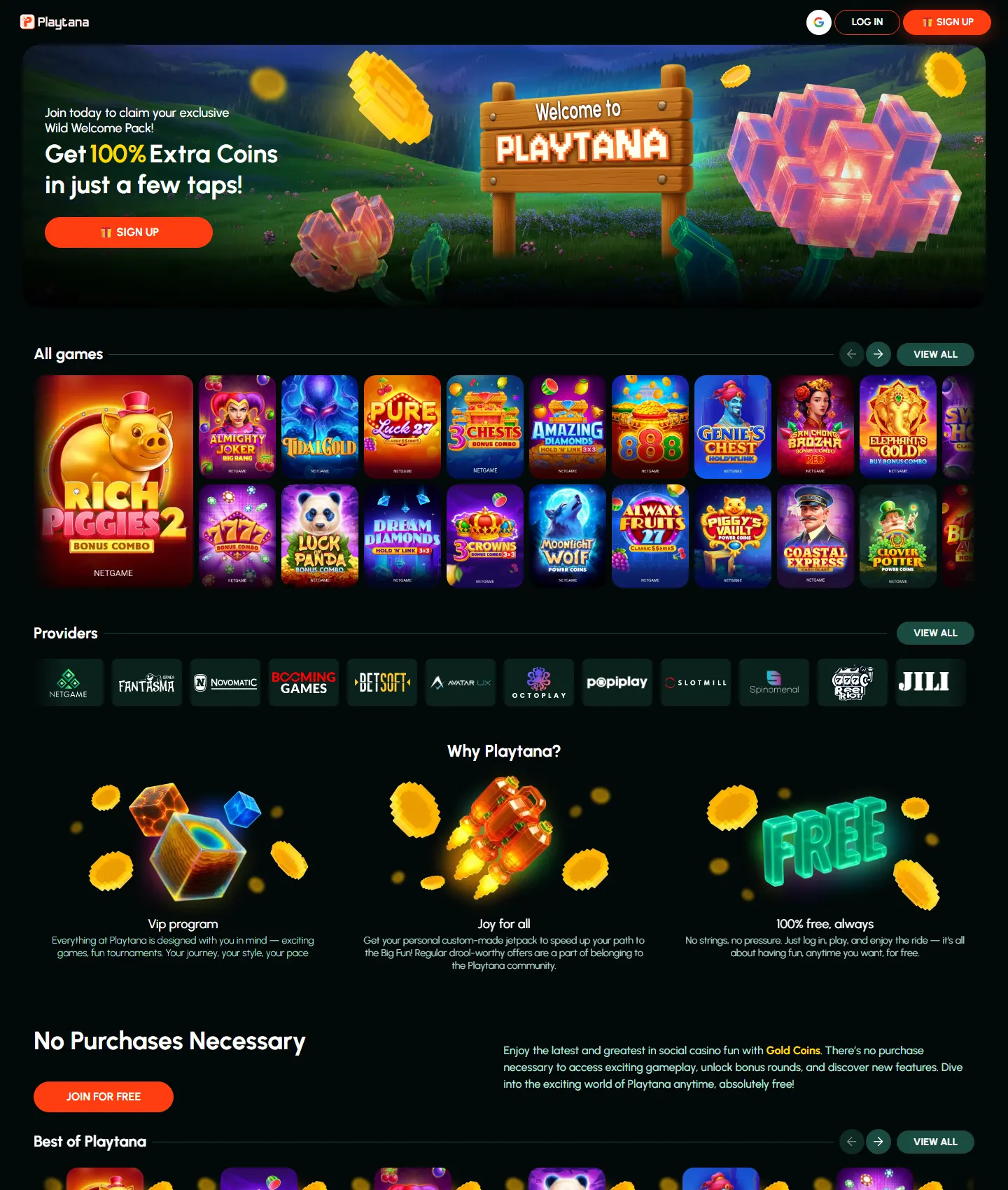 Screenshot of the Playtana website