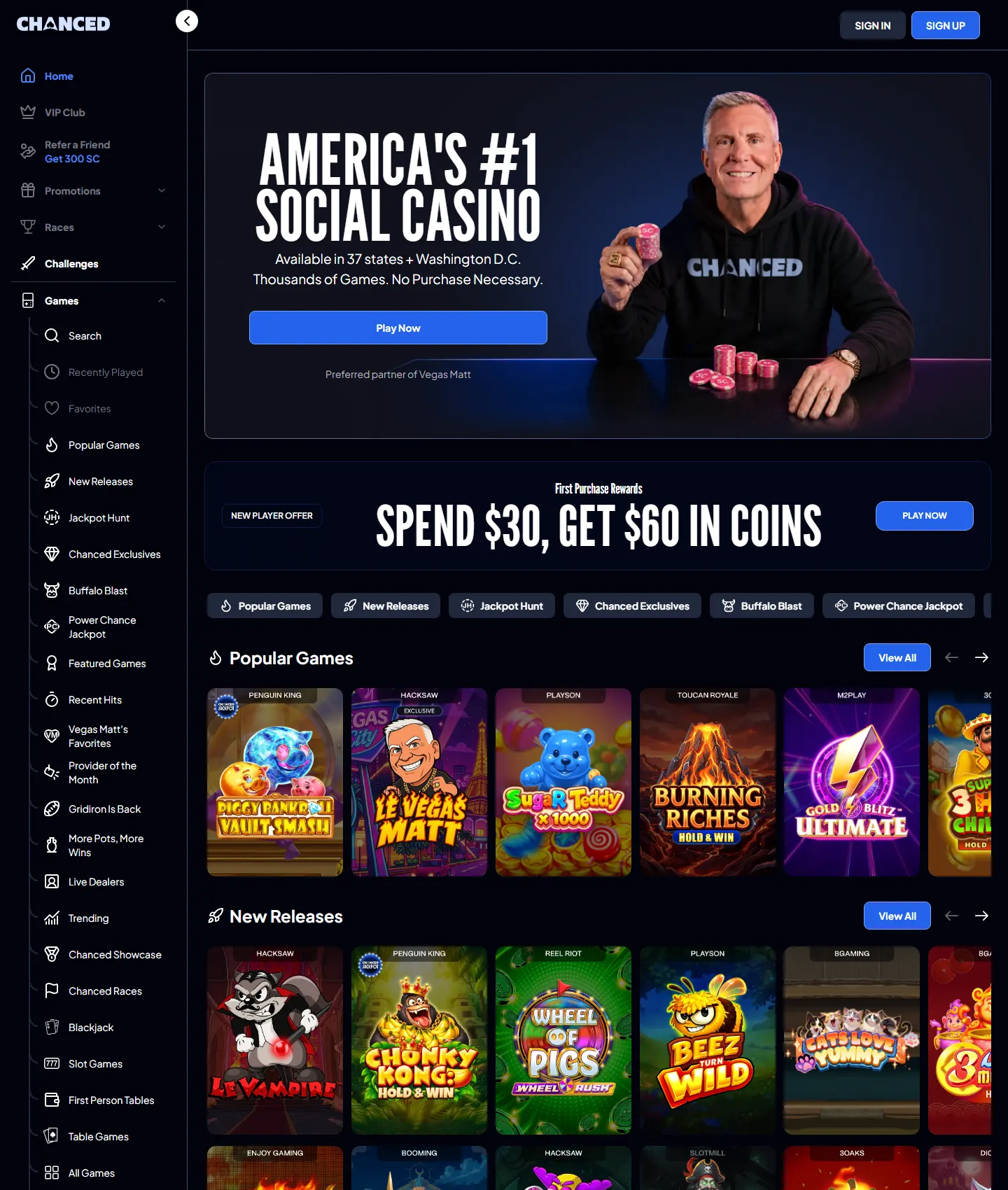 Screenshot of the Chanced website